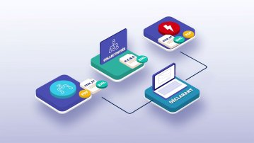 Screenshot d'un motion design montrant un processus en trois étapes